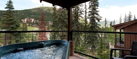 Private 2 person hot tub on the master bedroom deck with views of Purgatory Ski Resort