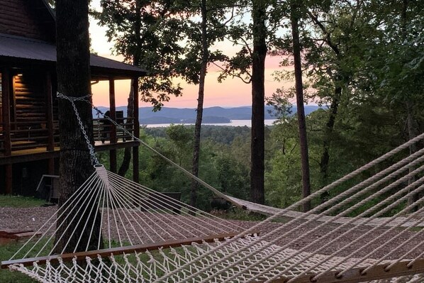 Relax in the hammock while viewing the lake