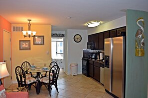 Full kitchen and dining area