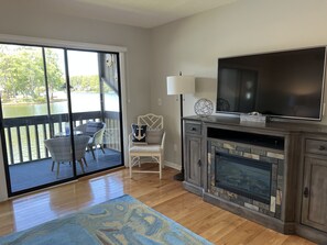 Living room with large Smart TV. 