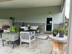 Covered Entrance and Gathering Patio