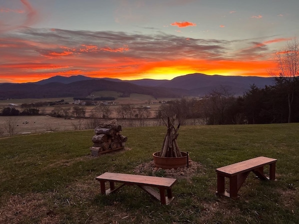 We get beautiful sunrises and sunsets!  Picture prior to firepit improvement