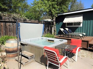 Hot tub overlooking pool