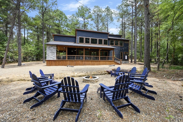 View of the back patio from the fire pit. 