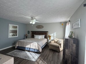 Comfy chair for sitting, watching TV, reading, TV tray provided for eating