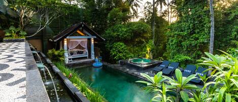 Our pool and hot tub, a view from the living room