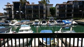 Relax on this peaceful patio overlooking Boats.