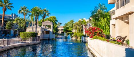 Extended patio, with cool lagoon setting under the palms