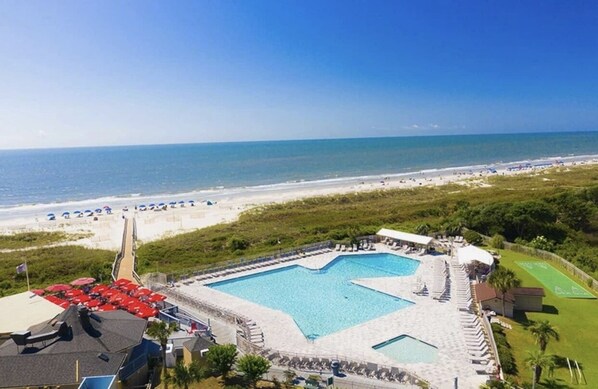 Ariel shot of pool and beach (this is not the view from the unit)