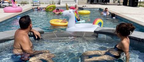 Friends enjoying the pool