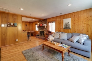 Living Room | Quiet, Woodsy Mountain Community | Single-Story Cabin