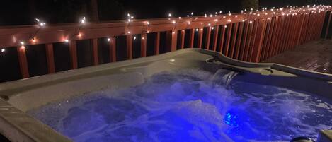 Evening hot tub on the deck.