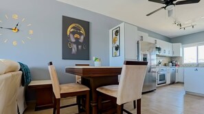 The dining area has a nice comfortable table to seat 4