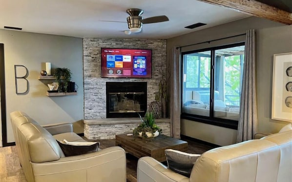 Cozy couches and a TV Perfect for lounging.