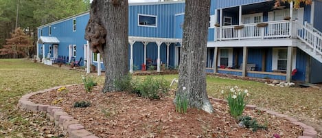 VRBO is the upper floor of the section to the right of the tree.
