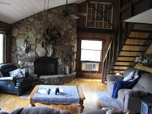 The fireplace is a show stopper. Absolutely gorgeous decorated for Christmas.