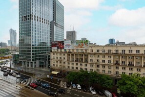 City view featuring tall buildings and historic architecture in an urban setting.
