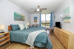 Comfortable master bedroom with view facing east towards pacific street.