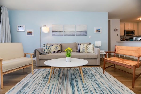Living area with full sofa sleeper