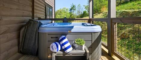 Private hot tub on the back porch