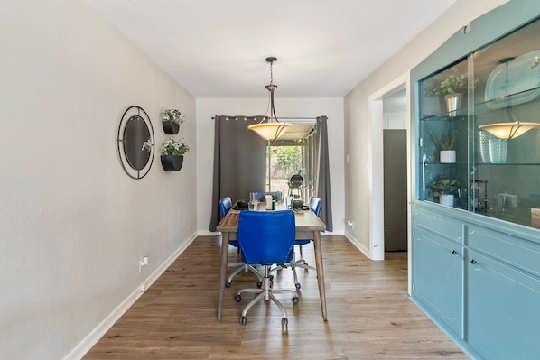 Dining room table and decorative hutch