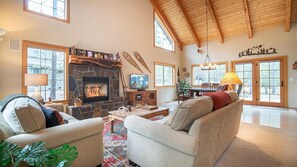 family room with gas fireplace
