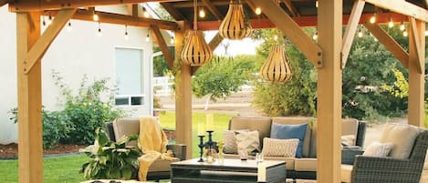 Outdoor pergola with comfortable outdoor furniture