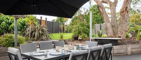 Outdoor Alfresco dining is designed for entertaining guests, surrounded by lush greenery and local wildlife