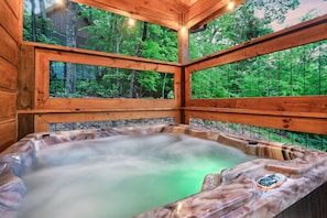 Enjoy a sunset cocktail in the perfectly heated hot tub.
