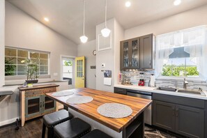 view of kitchen with patio door