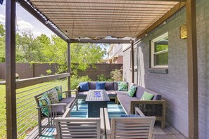 Shaded Patio | Cushioned Seating | Gas Grill | Backyard | Fire Pit