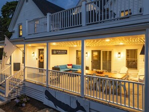 Porchside exterior at dusk