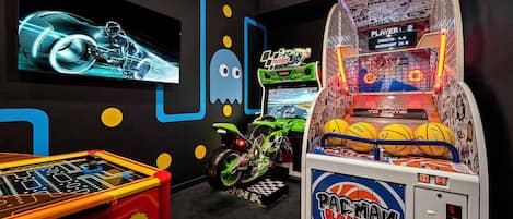 Arcade w/ Air Hockey Table, Racing Game & Basketball