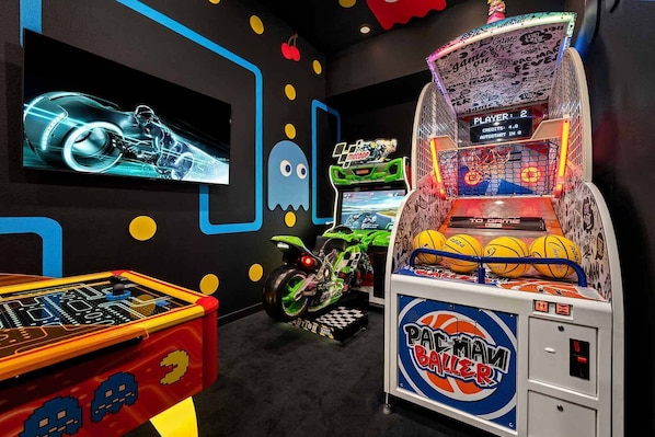 Arcade w/ Air Hockey Table, Racing and Basketball Game