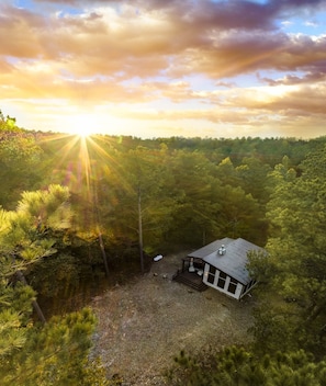 Wake up to a relaxing morning in the woods.