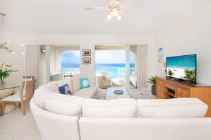 Spacious living area with ocean views.