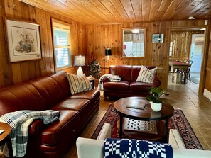 Family room, located between the kitchen and the outdoor deck