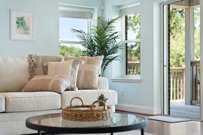 Living room decorated with thoughtful accents and art from local artists