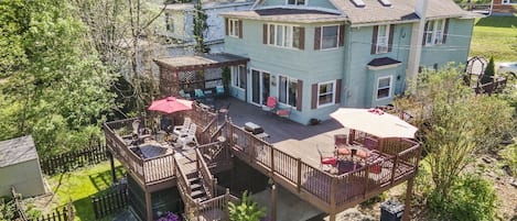 Aerial view of home and deck 