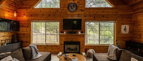 Family room, two couches that are also queen size beds. 