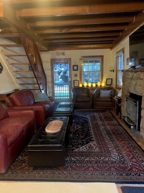 Relax by the large stone fireplace with just the press of a button! (gas)