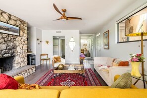 The living room area with modern updates