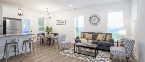 Spacious living room and kitchen