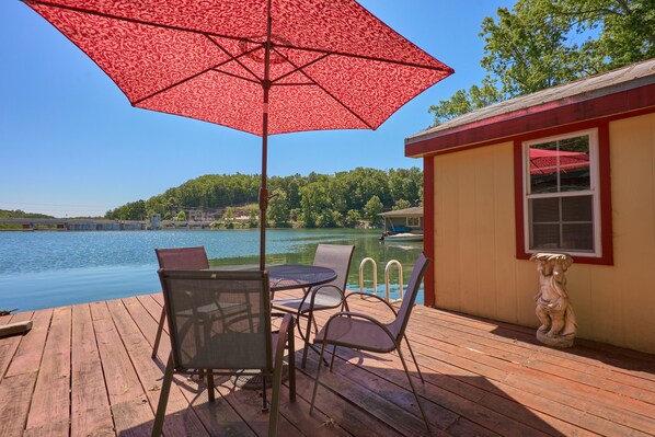 Boathouse with dock on the lake