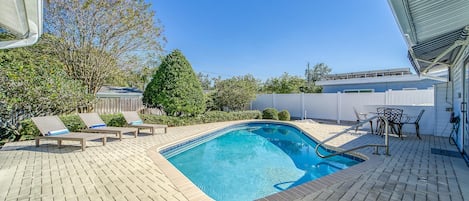 Unheated pool stays very warm with the hot Florida sun. Awning pulls out too.