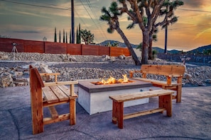 New modern lava firepit for warmth and making smores.