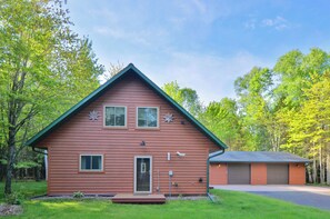South Shore Chalet is tucked into the trees for privacy, whether you're hanging out in the house or paying in the backyard.