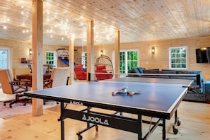 Brand new game room with ping pong, poker table, arcade games, pop-a-shot basketball, movie lounge, foos ball, bumper pool and board games.