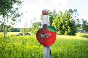 The Apple House sign on the road