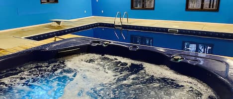 Indoor heated pool with hot tub